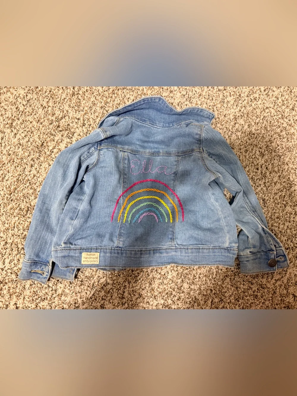 Light Blue Denim Jacket with Rainbow and Ella Embroidery on the Back 3T